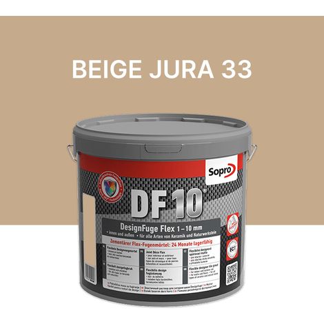 Joint souple carrelage céramique et pierre 1 à 10 mm - Beige jura 33 - Grain fin - Sopro DF 10 - 5 kg