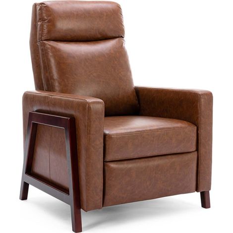 RILEY PUSH BACK SOFT AIR LEATHER MODERN RECLINING ARMCHAIR ACCENT HOME CENEMA RECLINER CHAIR BROWN (1/5)