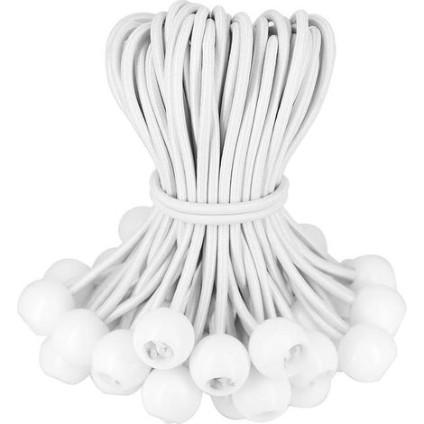 Tendeurs élastiques, 50 tendeurs élastiques avec boule pour bâches, tentes, voiles d'ombrage, 20 cm(blanc)