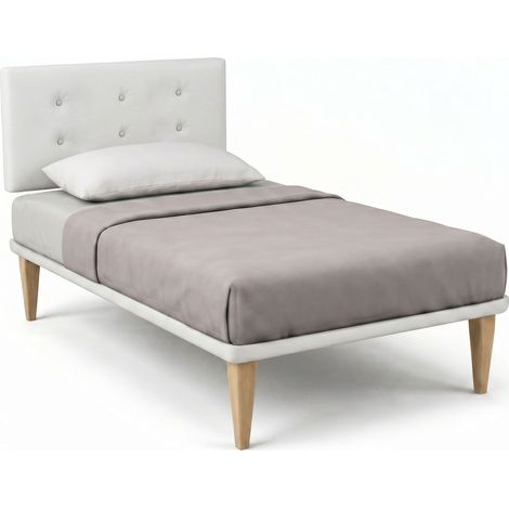 Letto 1 Piazza e Mezza con Rete Rivestita 120x190 cm Similpelle Bianco Tessis Testata Button (1/5)