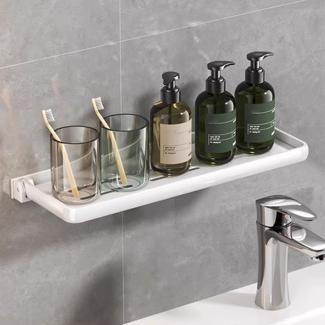 Rack De Rangement Pour Salle De Bain - Plateau Pliable En Alliage D Aluminium - Sans Perforation - Pour Lavabo Ou Baignoire - 40 cm - 1 Pièce (1/5)