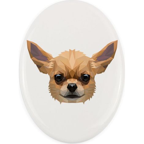 Chihuahua de pelo corto: un plato con una foto y una inscripción geométrica de Art-Dog. (1/4)