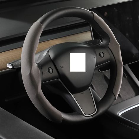 Housse de volant en daim gris, sur mesure, compatible avec Tesla Model 3 Y (2017-2022, 2023). Antidérapante et respirante. Accessoire auto. (1/5)