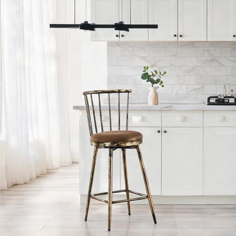 Tabouret de bar industriel en métal et tissu marron hauteur 96 cm (1/5)