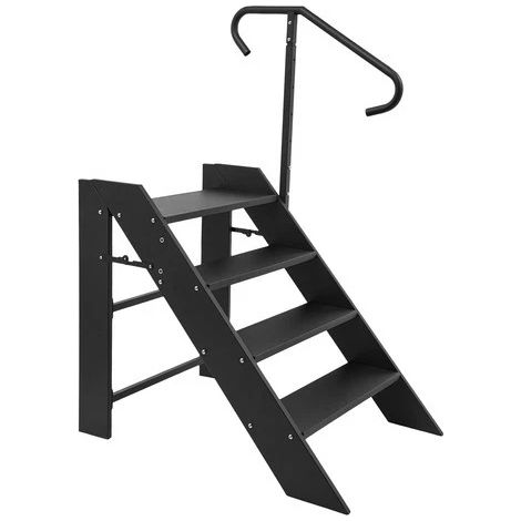 Escabeau Pliable, Escabeau 4 Marches Pliable, Marchepied Caravane avec Main Courante Réglable en Hauteur et Pieds Antidérapants, Marche Pied Pliant pour Maison, Camping-Car, Mobil-Home, Spa
