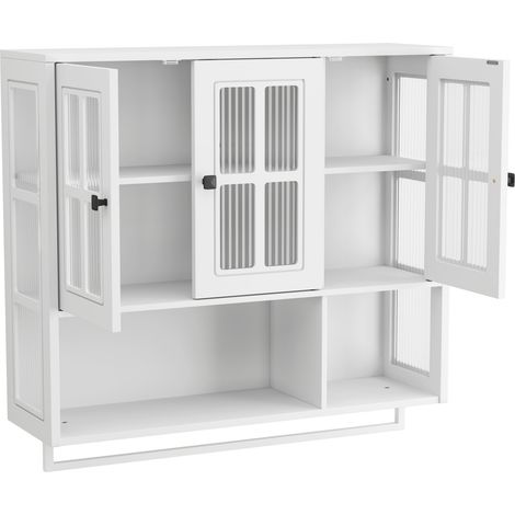 Mueble de baño mural blanco de MDF y vidrio templado con 3 puertas y toallero (1/5)