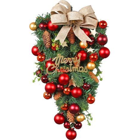 47 cm lange Weihnachtsgirlande für die Haustür, Wandbehang, künstliche Weihnachtsornamente in Tropfenform, umgedrehter Weihnachtsbaum-Anhänger, Weihnachtsdekoration für drinnen und draußen (1/5)