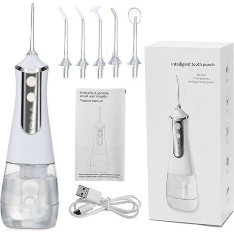 Elektrische Zahnseide mit 3 Geschwindigkeitsstufen, kraftvolle 300-ml-Impulse, Mundreinigung, Zahnsteinentfernung, USB-aufladbar, Wasserstrahl-Zahnseide