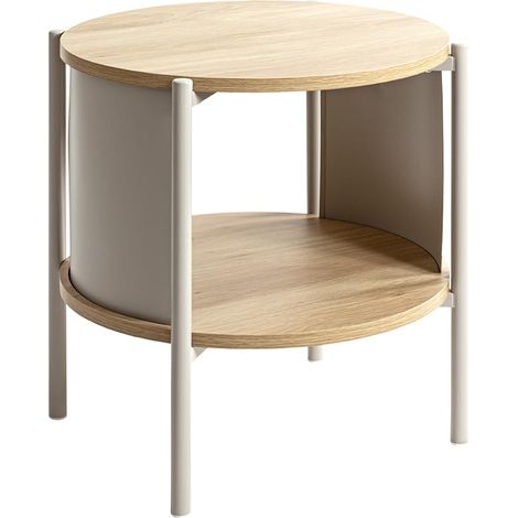 Table d'appoint Ronde 2 Niveaux décor MDF chêne Brun Clair, Structure métallique Gris Cachemire, Table Basse, Bout de canapé, H 44 x Ø 44 cm (1/5)