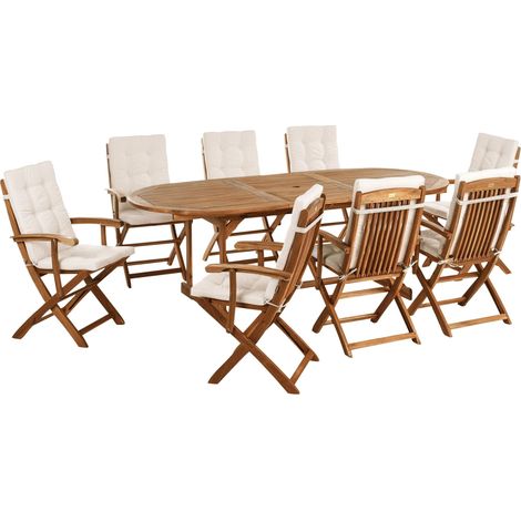 Garden Dining Set 8 Seater MAUI PREMIUM Acacia Wood Light Beige (1/5)