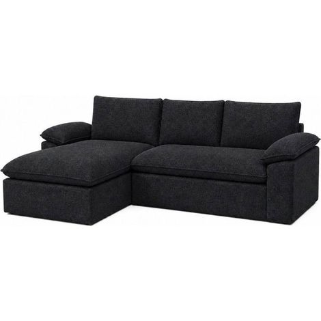 Canapé d'angle convertible - WEVALLEY - Wevalley - 3 places - Tissu chenille noir - Couchage 90x200 cm (1/5)