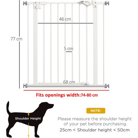 Barrière de sécurité pour chien, porte-bébé 74-80 cm, grille d'escalier pour animal, barrière sans perçage, métal et plastique blanc, lot de protection (1/5)