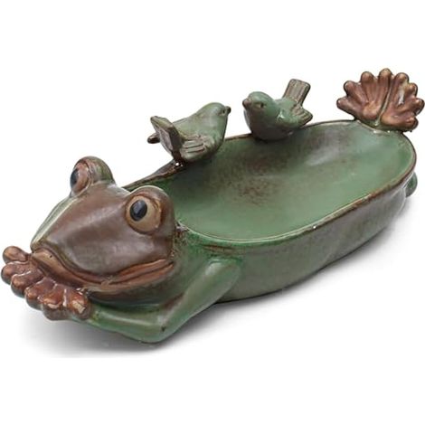 Mangeoire à oiseaux en céramique pour grenouille, bac à fruits pour extérieur, jardin, terrasse, décoration d'intérieur, travaux manuels, facile à utiliser (vert) (1/5)