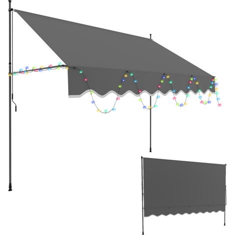 SWANEW Tenda da sole manuale con maniglia Non richiede foratura Resistente all'acqua e al sole Altezza regolabile Con luci decorative Grigio 250cm (1/5)