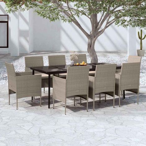 vidaXL Juego de comedor para jardín 9 piezas y cojines beige y negro (1/4)