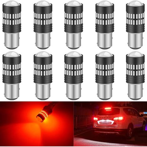 10 lampadine LED super luminose da 1200 lumen 1157 BAY15D 2057 2357 7528, chipset 4014 48-EX con proiettore per luci posteriori, luci dei freni e indicatori di direzione, rosso brillante, 9-30 V