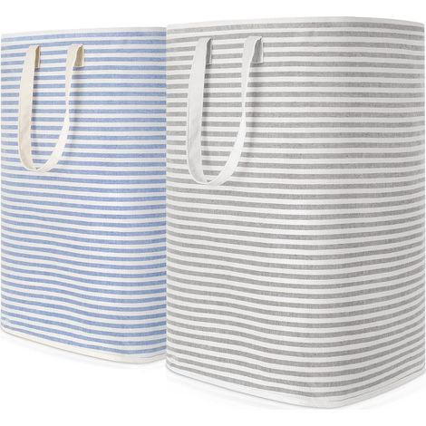 Panier a Linge, Grande Corbeille a Linge Pliable et Imperméable avec Poignées, Laundry Basket, Bac Linge Sale pour Vetements, Chambre, Gris et Bleu, 80 L, Lot de 2 (1/5)