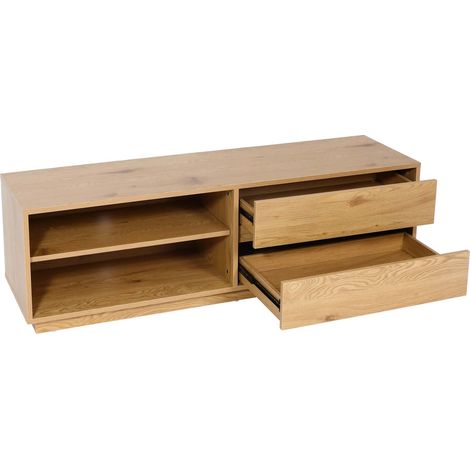 Mueble TV con 2 cajones y 2 compartimentos de almacenamiento 42x140x40 cm MDF aspecto roble 040007850
