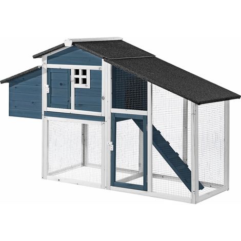 Pollaio in legno con recinto 4 galline L. 173 x P. 64 x H. 108 cm Blu e Bianco - LEVAS