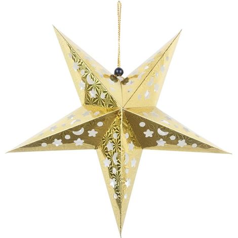 1 Étoile de Noël, décoration 3D en papier, motif lune et étoiles, 45 cm, doré, pour sapin ou fête