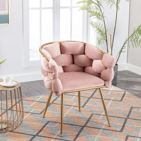 Fauteuil d'appoint luxueux et moderne, chaise de coiffeuse avec structure en métal pour chambre, salon, salle à manger