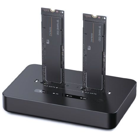 Station d'accueil Gembird DD2-U3M2 pour double disque SSD M.2 NVMe (et SATA) de bureau, USB Type-C. Noire. (1/3)