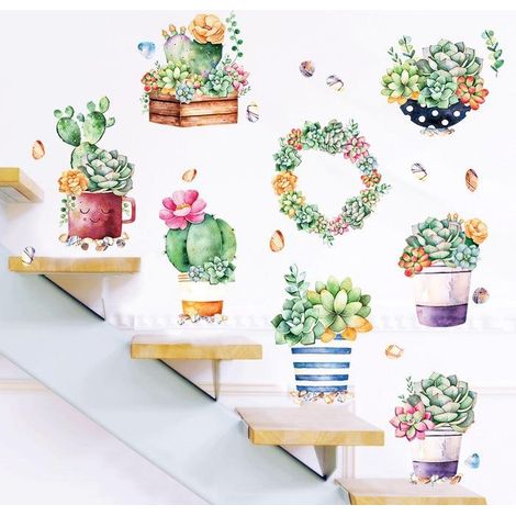 Stickers muraux décoratifs Cactus Pot Culture pour salon (1/5)