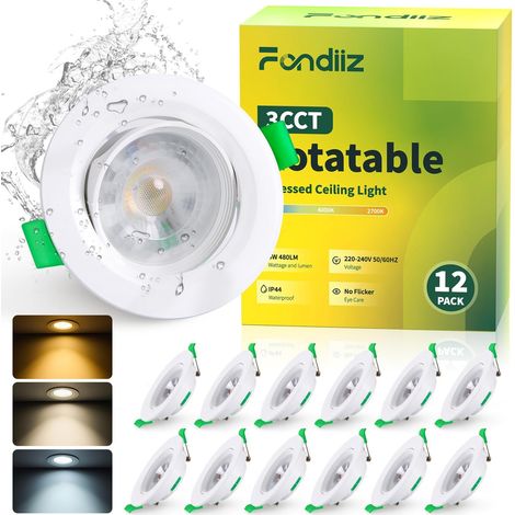 Spot LED Encastrable Orientable, 5W 480LM Spots de Plafond Encastré Blanc Chaud 2700K Blanc Neutre 4000K Blanc Froid 6000K Réglable, IP44 Spot pour Salle de Bain Salon, Trou Ø70-80mm, Lot de 6