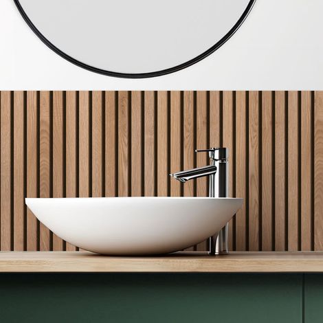Crédence de salle de bain en PVC motif bois Beige 140x30 cm (en 2 bandeaux) - Japandi Noir
