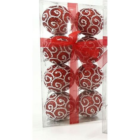 Palline rosse bianca per albero di natale da addobbi decorazioni 8CM PZ 8 (1/5)