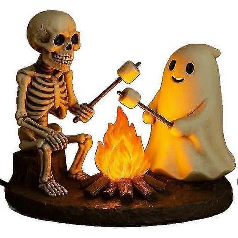 Nachtlampe mit Skelett- und Geistermotiv, Skelett-Geister-Nachtlicht für Halloween-Lagerfeuer, stimmungsvolles LED-Nachtlicht für Schreibtisch oder Nachttisch. (1/5)