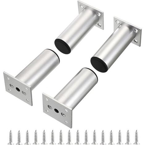 Lot de 4 pieds de meuble ronds en aluminium, réglables, hauteur 10 cm, pour canapé, armoire, table, chaise et canapé-lit, argent (1/5)