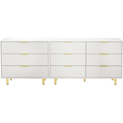 Credenza modulare con 9 cassetti bianco e oro in MDF 200 x 40 x 72 cm HOMVRA (1/5)