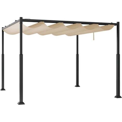 Pergola extérieure beige 3 x 3 m en métal avec toit rétractable et toile en polyester, fixation renforcée pour jardin (1/5)
