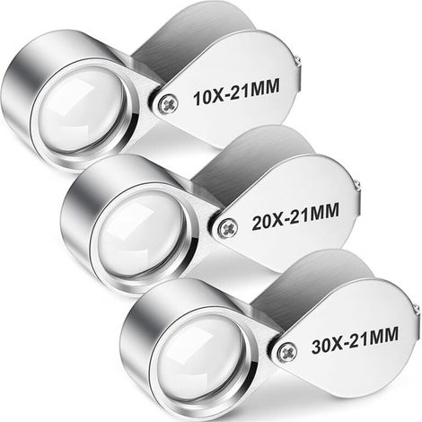 Ensemble de 3 Loupes de Bijoutier Grossissement 10X 20X 30X pour Inspection de Bijoux et Monnaies (1/4)