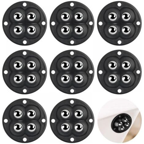 Lot de 8 rouleaux à billes - Petites roues auto-adhésives universelles - Roulettes rotatives à 360 ° - Pour meubles - Plat, en Acier,Acrylonitrile Butadiène Styrène,Bois (1/5)