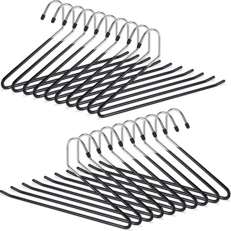Relaxdays Clothes Hanger Set of 20, Non-slip, Garment Hangers, For Trousers, PVC-coated Metal, Multipack, 18 cm, Black