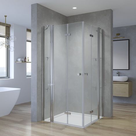 Duschkabine Eckeinstieg Falttür Duschabtrennung Glas Drehfalttür 5mm Sicherheitsglas Eckdusche Faltbar Duschtür mit Festteil und Acryl-Duschablage Aqua Lavos 21. 140x140x187 cm (1/5)