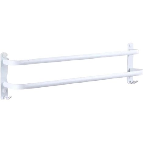 Handtuchhalter fürs Badezimmer, Wandmontage, weiß, mit 2 Haken, aus weißem Aluminium, 2-stufig, 50 cm, ohne Bohren,