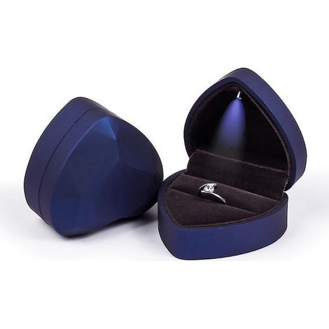 Herzförmige LED-Ringbox mit Präsentationsständer und blauem Samtetui (1/5)