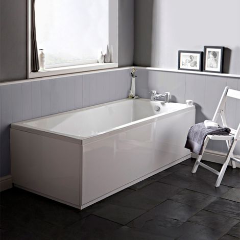 Nuie 1700mm Standard White Square Single Ended Bath with Legs Durable Lucite Acrylic (1/3)