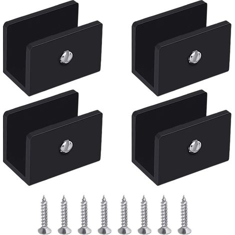ZOLGINAH Pince à Verre, 4 Pièces de Support d’Étagère en Verre, Support Tablette Verre Noir, Fixation Tablette Verre Réglable, en Alliage d'Aluminium, Pour Verre de 10 à 12 mm d'Épaisseur