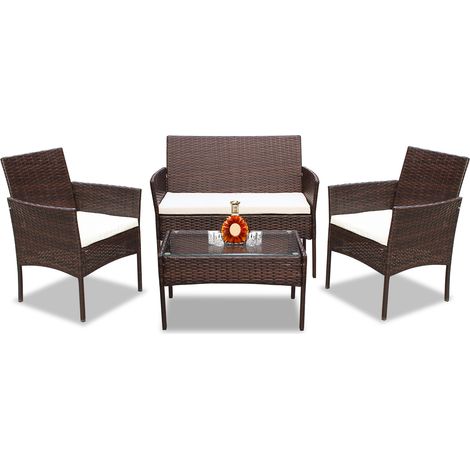Jopassy Mobili da giardino in vetro Set di sedute per balcone Set di mobili da giardino Divano marrone (1/5)