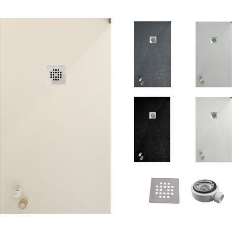 Receveur de douche ONE 90x80 - Matériau en résine avec charge minérale et texture ardoise C3 antidérapante - Comprend une vanne de vidange et une grille (1/5)