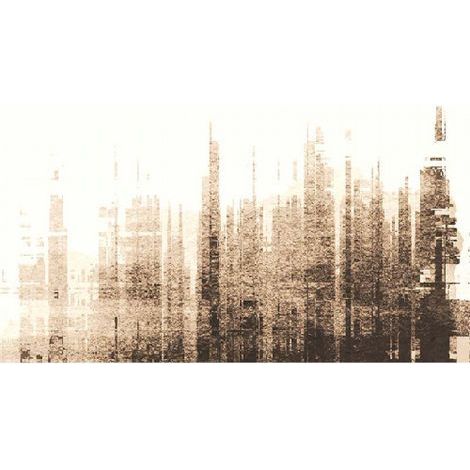 Papier peint panoramique marron et blanc pour salon Tapisserie panoramique motif gratte-ciel Papiers peints panoramique design urbain (1/3)