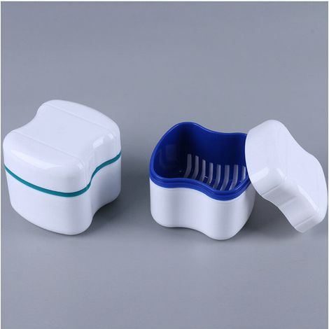 2 étuis Boîte à prothèses Étui pour prothèses dentaires Conteneur de prothèses avec Passoire Boîte d'orthodontie nettoyage prothèses pour stockage trempage nettoyer Bleu+ Lake Green (1/4)