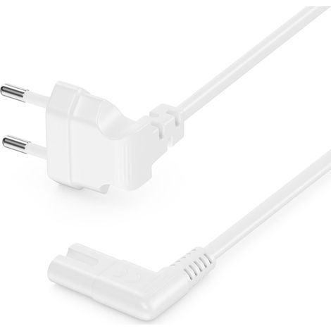 0,5m Câble D’Alimentation avec Fiche Euro Plate Coudée - Fiche Euro Coudée à 90° vers Prise C7 Coudée à 90° - Câble Secteur Euro pour Petits Appareils - Blanc (1/5)