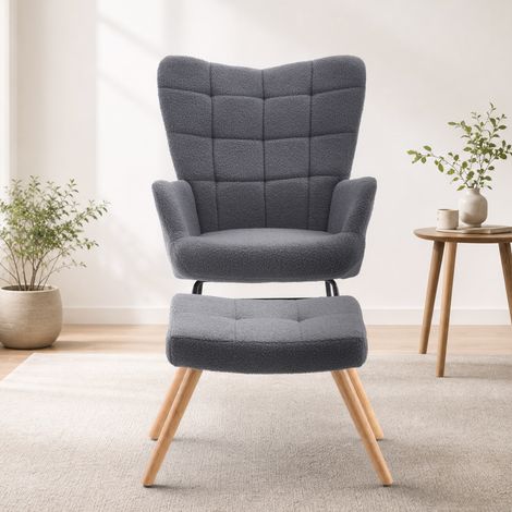 Chaise à bascule 91/61/88 cm grise avec repose-pieds et tissu doux effet laine (1/5)