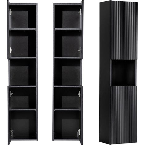 Mobile a Colonna Pensile da Bagno NEWPORT 140x30x25 cm - Nero [en.casa]