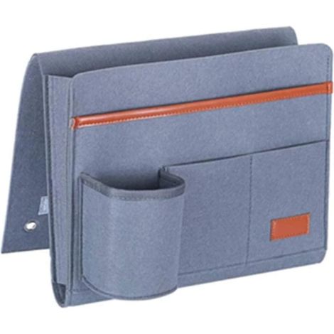 Pochette de lit recouverte de feutre, organisateur pour canapé-lit, sac de rangement suspendu pour table de chevet, pour bouteille, magazines, télécommande, téléphone, tablette et autres. (1/5)